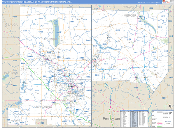Youngstown-Warren-Boardman Metro Area Wall Map